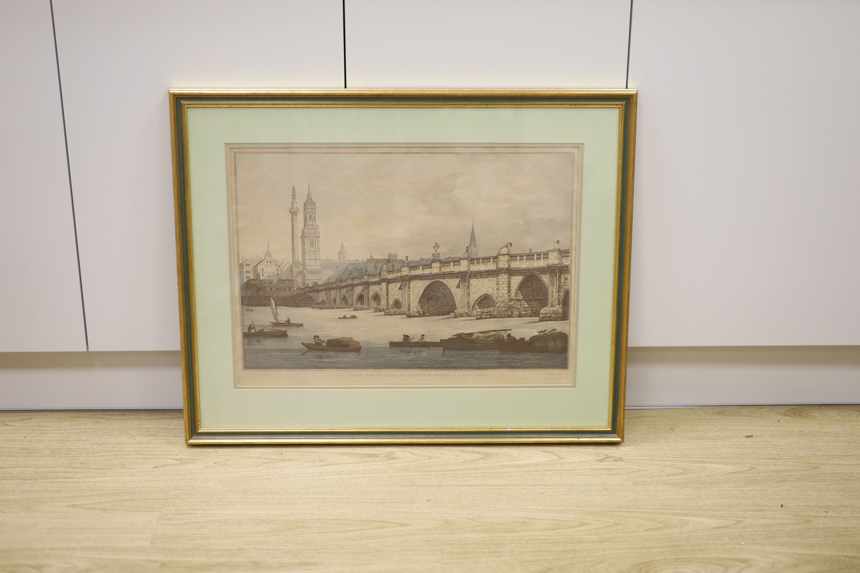 Stadler after Farrington, colour print, View of London Bridge, overall 44 x 62cm